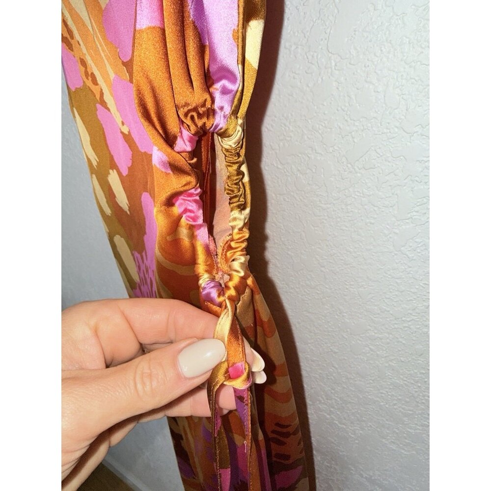CHRISTIAN LACROIX Keyhole Satin Midi Dress Small Colorful Zipper Back Small P - Picture 5 of 14